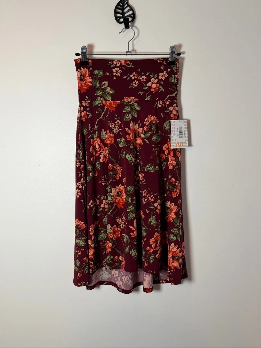 LuLaRoe Azure Burgundy Floral A-Line Skirt